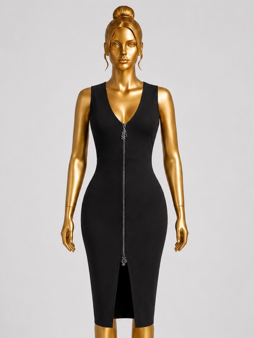 Boohoo Black Sleeveless M Zip-Front Midi Dress